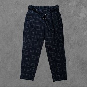 A NEW DAY | Blue Plaid D-Ring Belted Ankle Trousers Pants Size 6